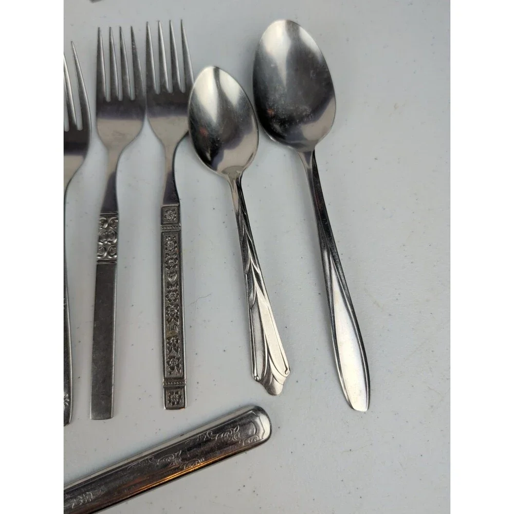 VTG Flatware Mixed Lot Silverware Stainless Lot Of 52 Oneida Japan Korea ECT
